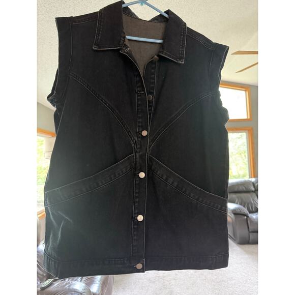Dark gray wash vintage inspired sleeveless chore jacket women’s plus size 2X - Picture 2 of 10